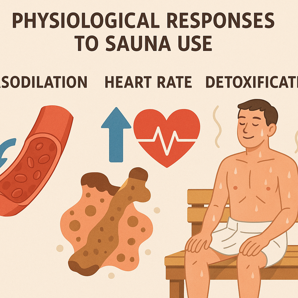 Infographic detailing the physiological effects of sauna use, including benefits like detoxification and cardiovascular conditioning.