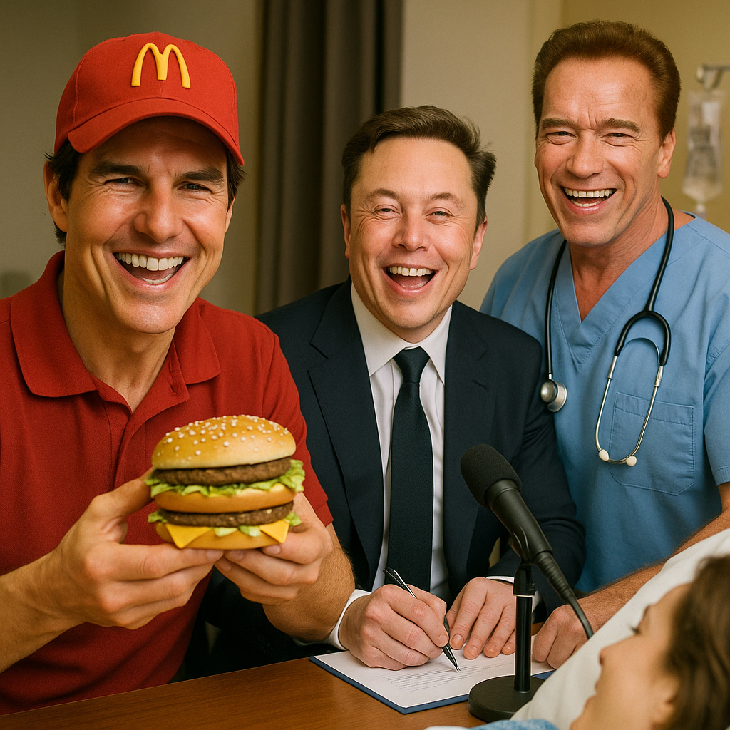Example of a deepfake video where celebrities are inserted into unusual contexts for comedic effect.