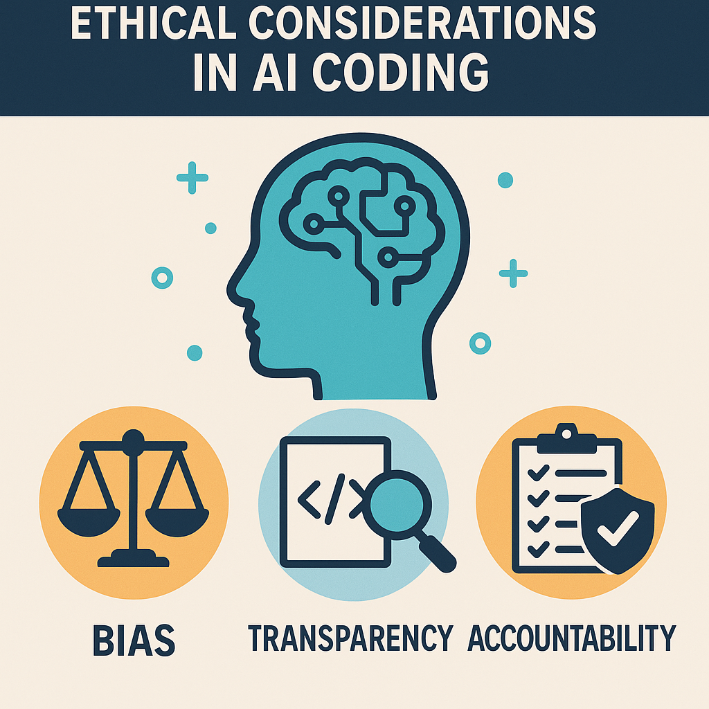 An infographic outlining ethical considerations for AI coding agents, including bias and transparency.