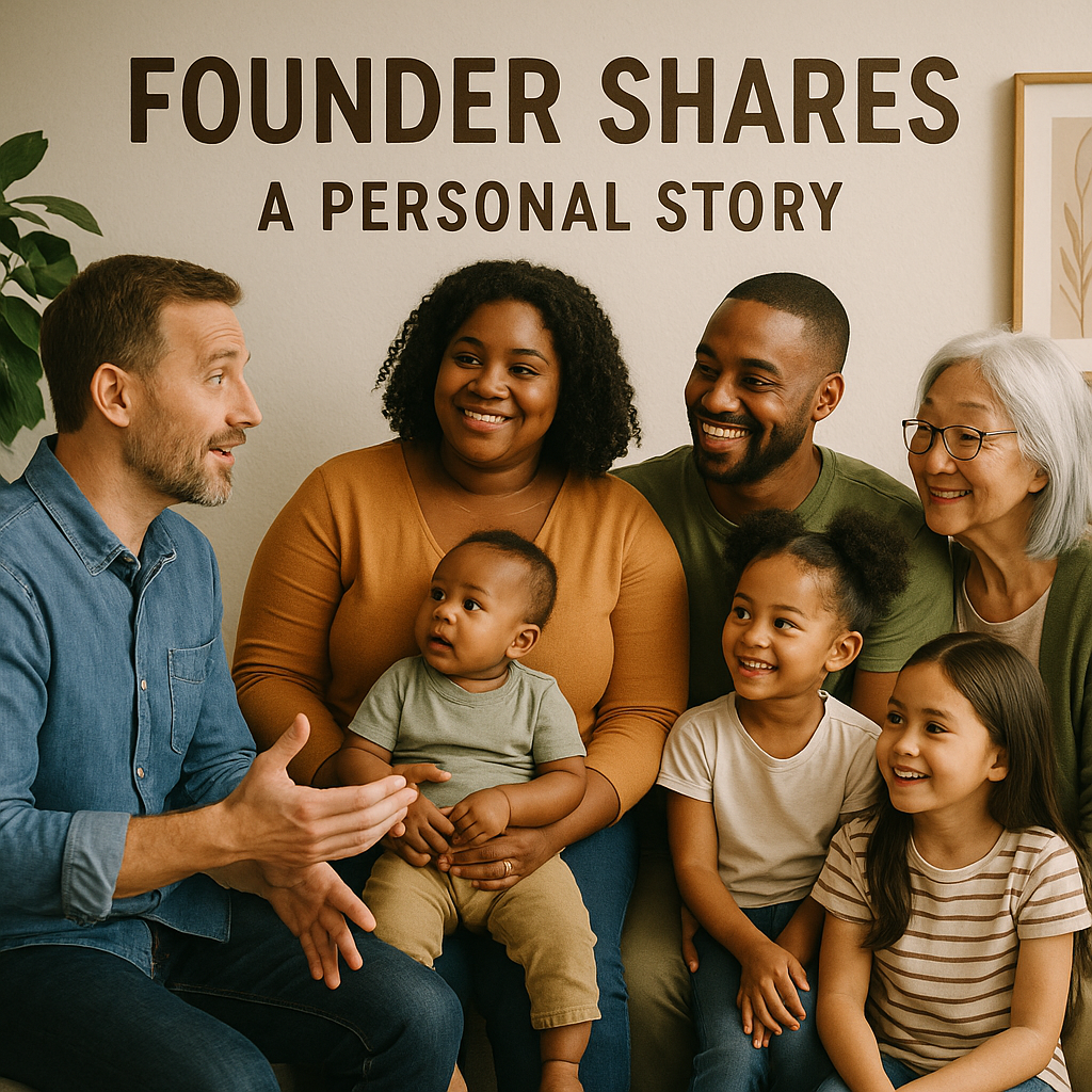 A brand founder sharing a personal story with diverse families, highlighting generational connections.