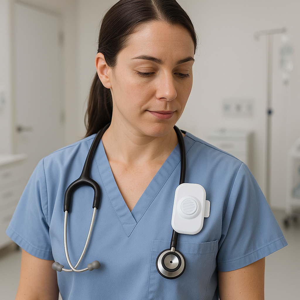 Photo of medical professional using wearable biosensor device