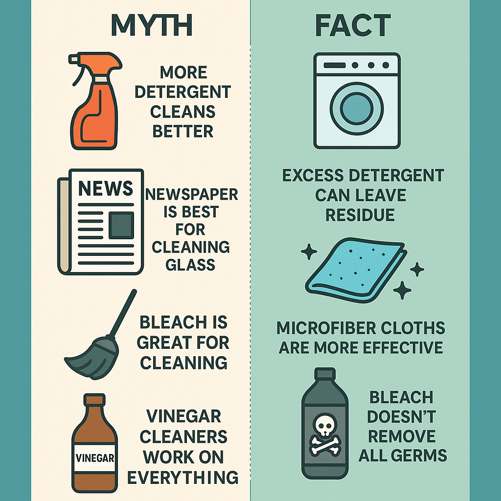 Infographic comparing household cleaning myths with scientific facts.