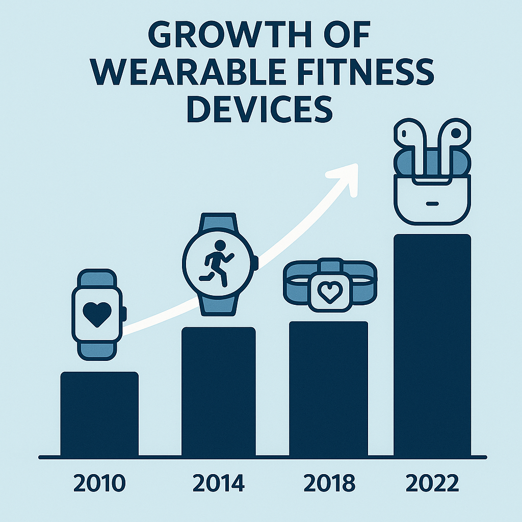 An infographic showing the growth of wearable fitness devices from 2010 to 2022.