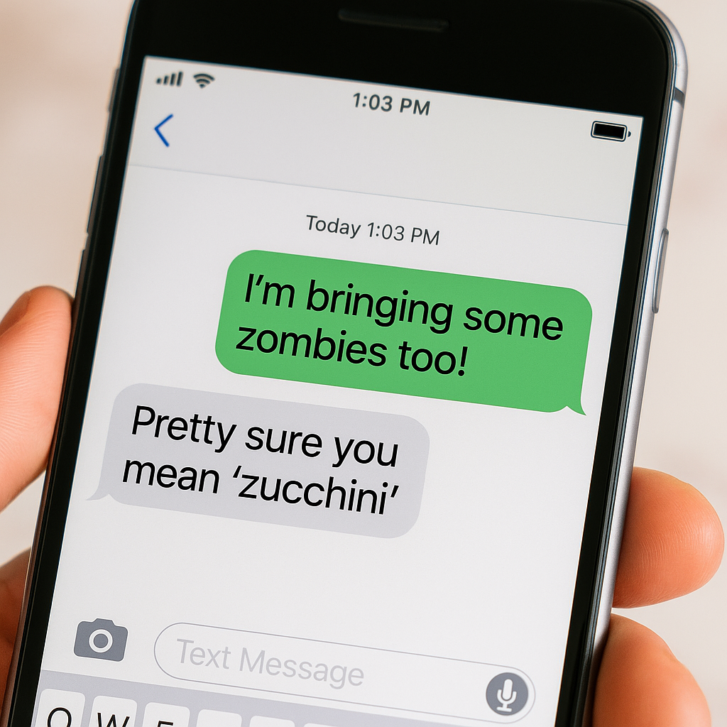Screenshot of a humorous autocorrect failure on a smartphone.